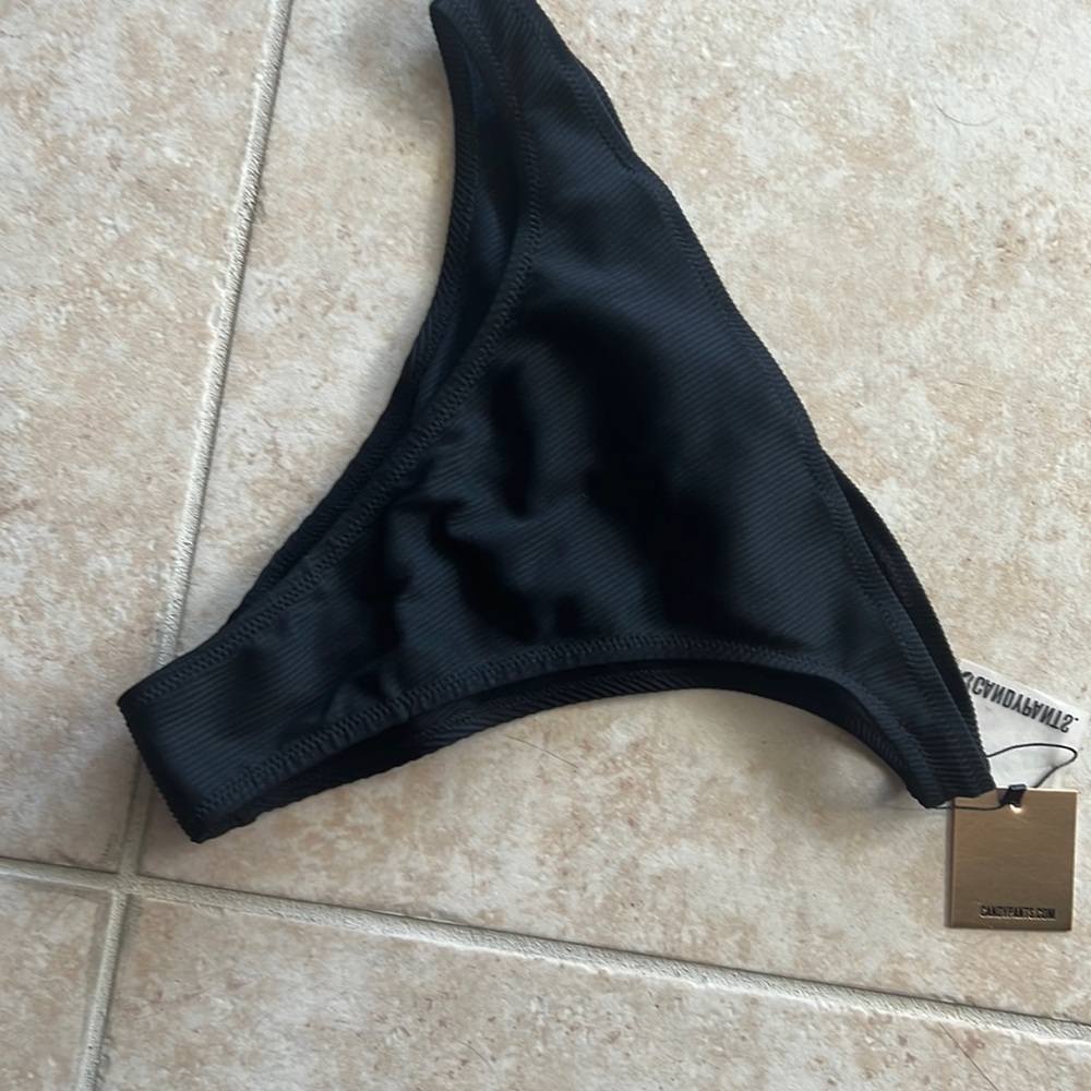 NWT Candypants black ribbed bikini bottoms 12